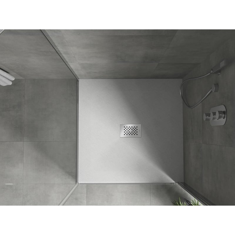 Mexen Hugo square shower tray SMC 100 x 100 cm, white, inox cover - 42101010-X