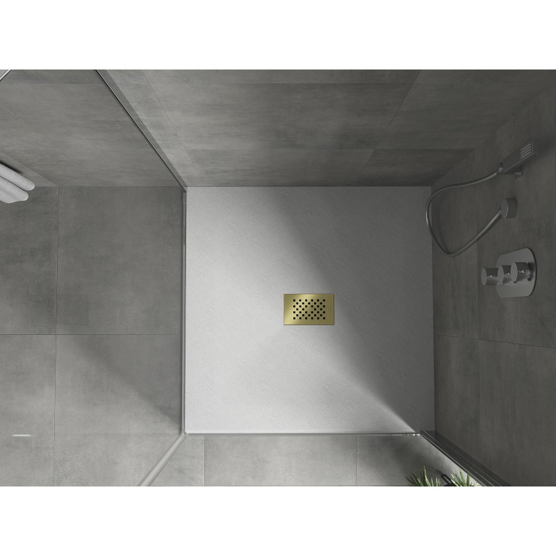 Mexen Hugo vierkante douchebak SMC 100 x 100 cm, wit, gouden afdekking - 42101010-G