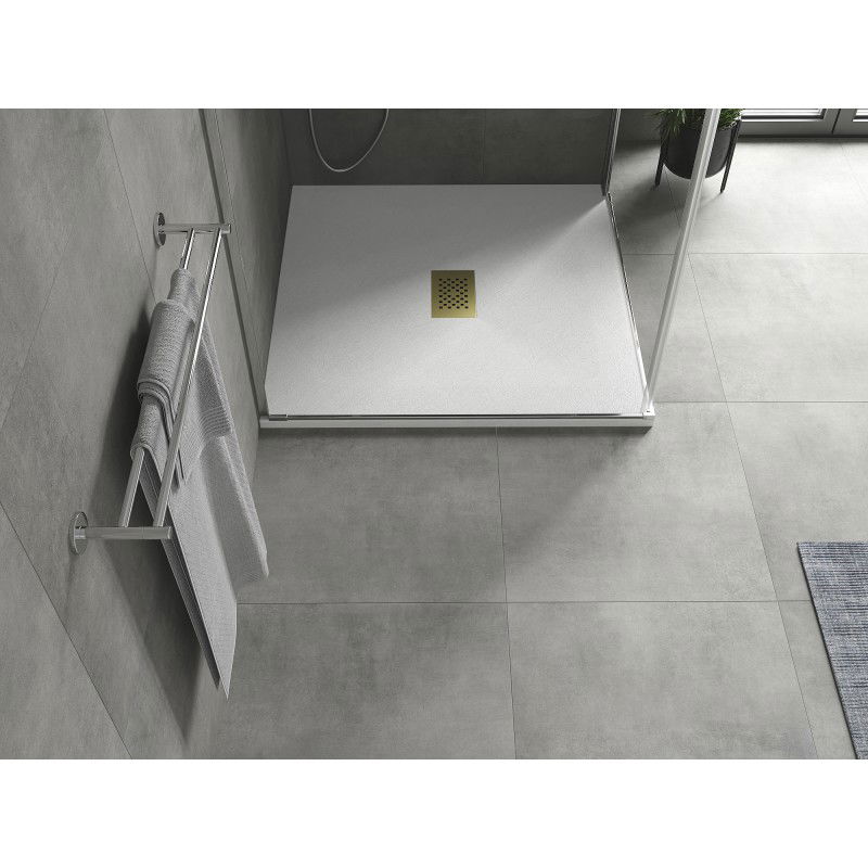 Mexen Hugo piatto doccia quadrato SMC 100 x 100 cm, bianco, copertura dorata - 42101010-G