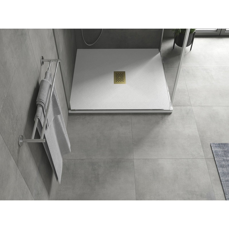 Mexen Hugo Quadratische Duschwanne SMC 100 x 100 cm, weiß, Abdeckung gold - 42101010-G