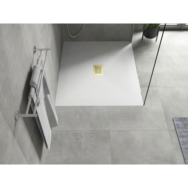 Mexen Hugo receveur de douche rectangulaire SMC 110 x 100 cm, blanc, cache-douche doré - 42101011-G