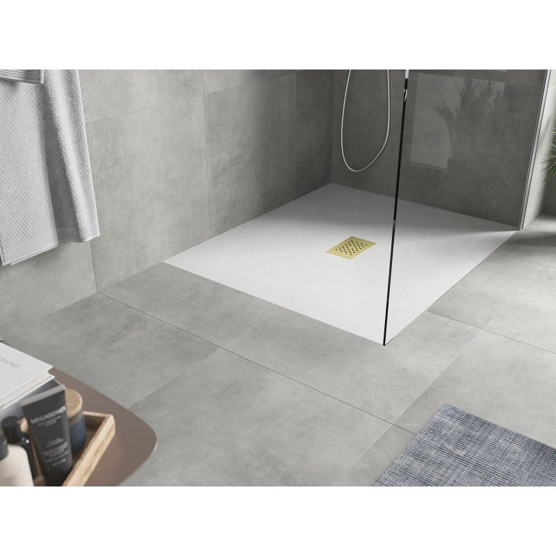 Mexen Hugo rectangular shower tray SMC 110 x 100 cm, white, gold cover - 42101011-G