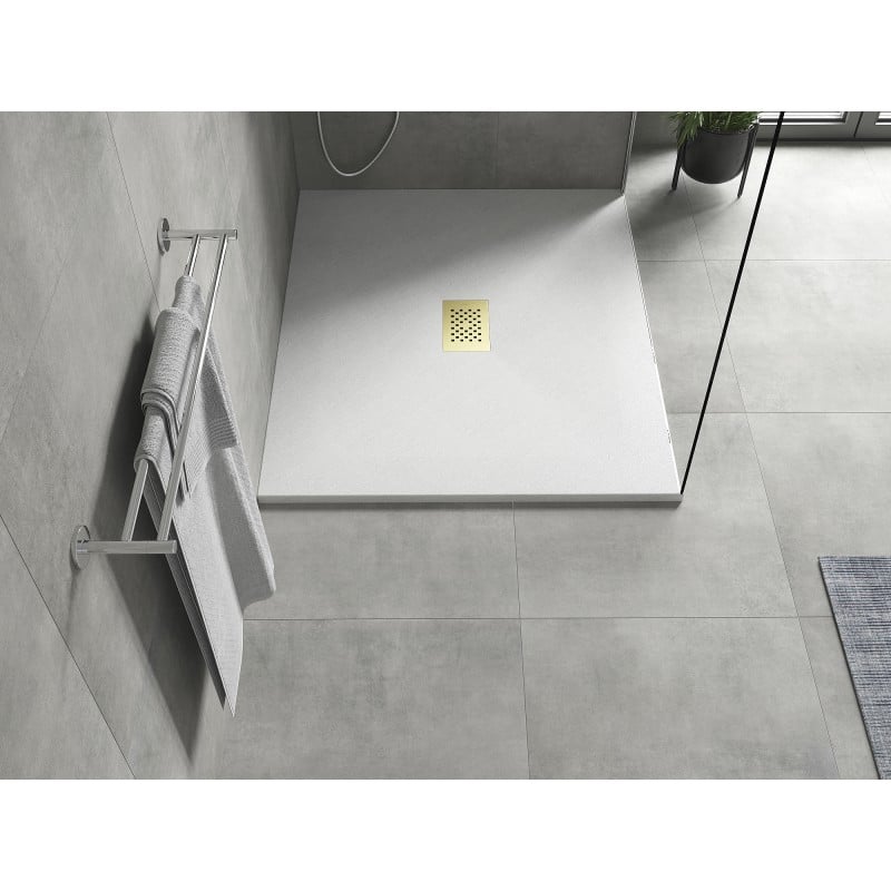 Mexen Hugo rectangular shower tray SMC 110 x 100 cm, white, gold cover - 42101011-G