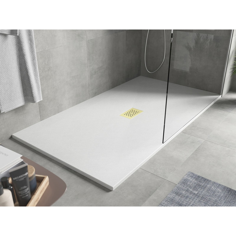 Mexen Hugo Rechteckige Duschwanne SMC 150 x 100 cm, weiß, Abdeckung gold - 42101015-G