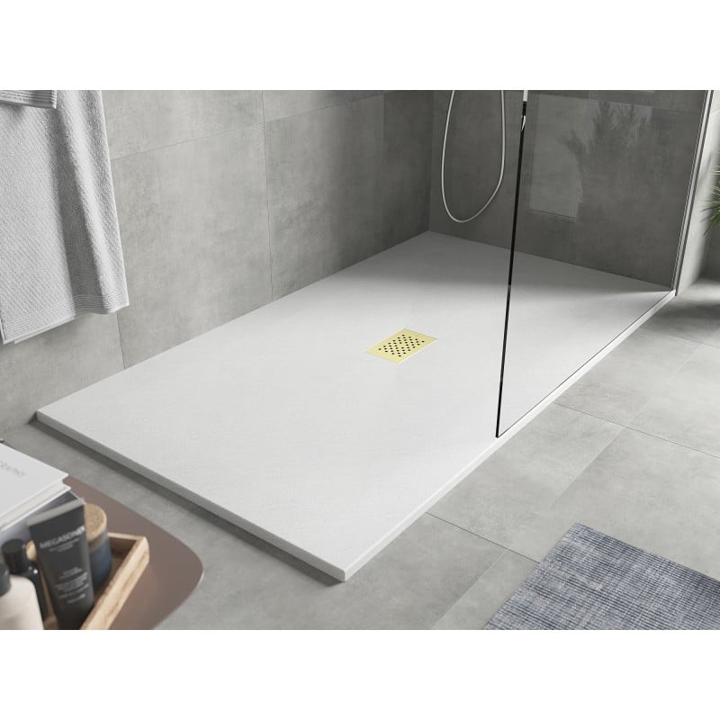 Mexen Hugo rectangular shower tray SMC 160 x 100 cm, white, gold cover - 42101016-G