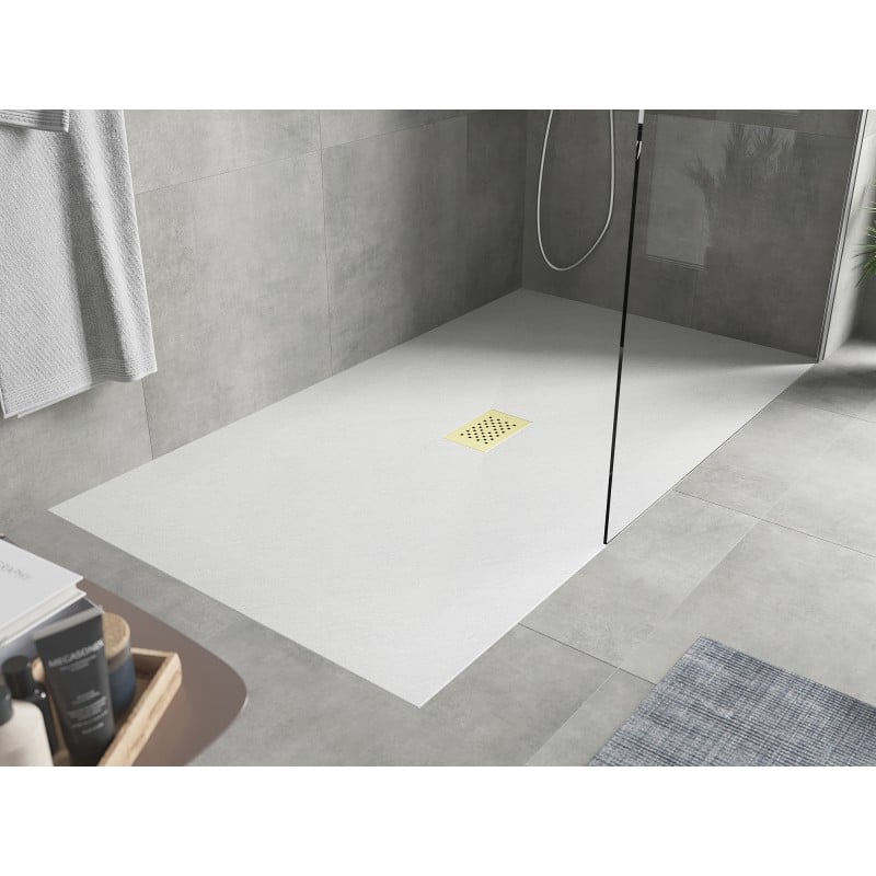 Mexen Hugo brodzik prostokątny SMC 160 x 100 cm, biały, maskownica złota - 42101016-G