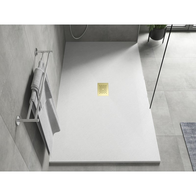 Mexen Hugo base de duche retangular SMC 160 x 100 cm, branco, coberta dourada - 42101016-G