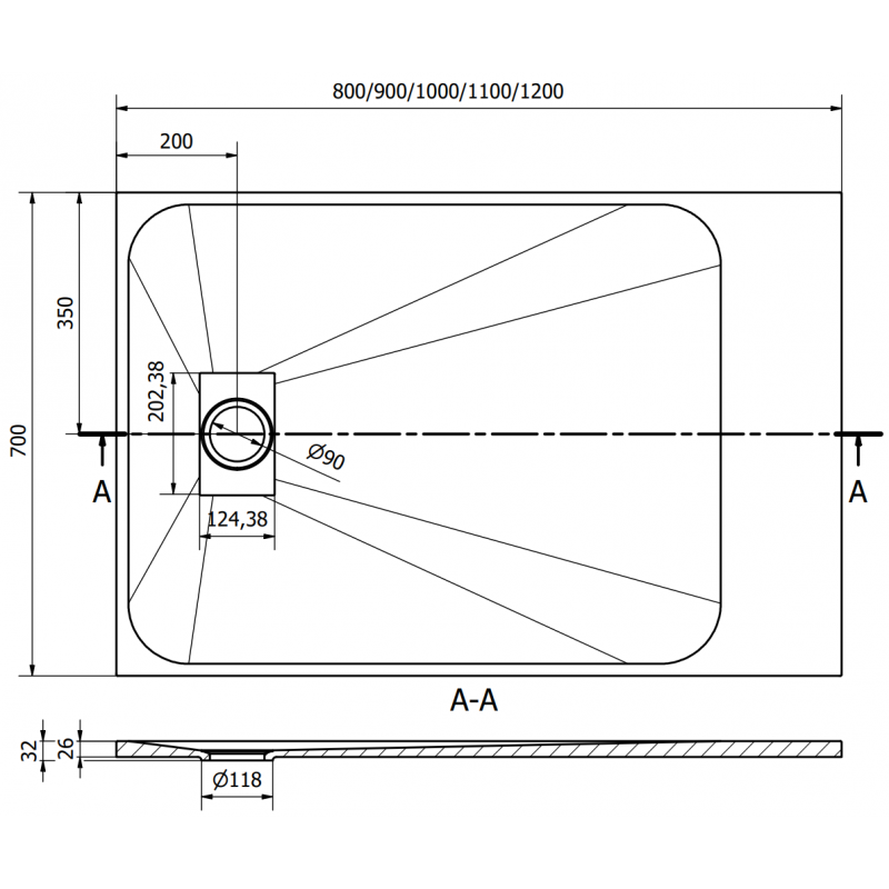 Mexen Hugo rechthoekige SMC douchebak 100 x 70 cm, wit, zwarte afdekking - 42107010-B
