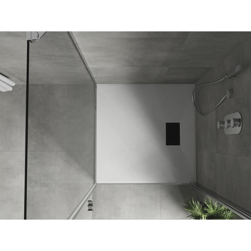 Mexen Hugo brodzik kwadratowy SMC 80 x 80 cm, biały, maskownica czarna - 42108080-B