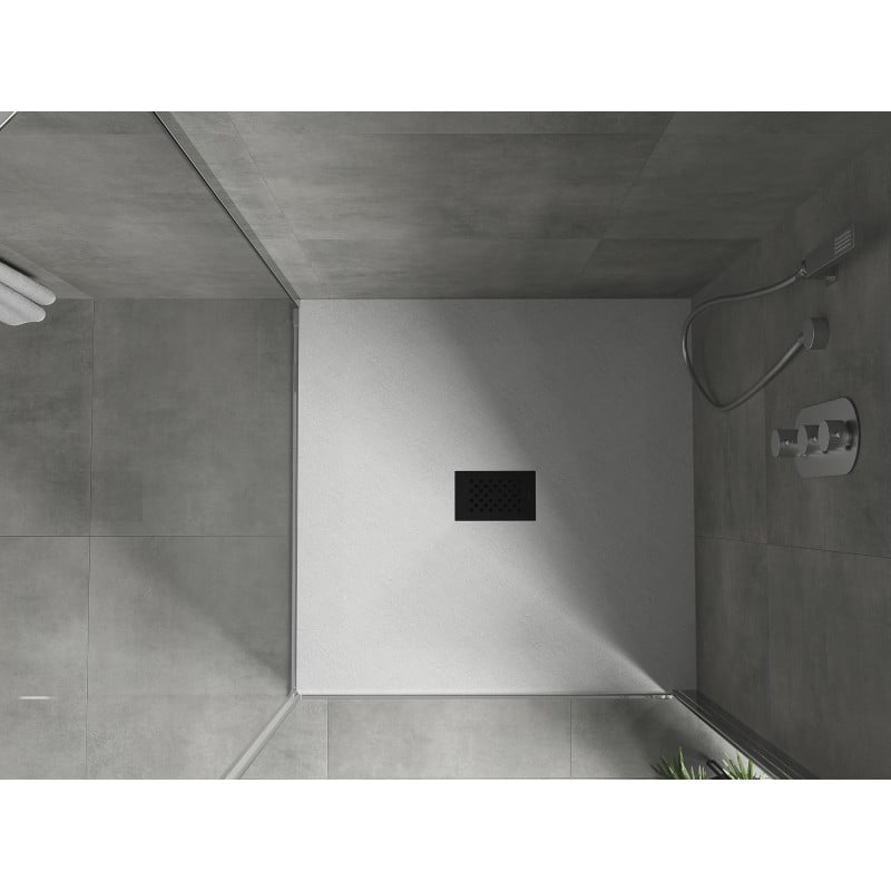 Mexen Hugo brodzik kwadratowy SMC 100 x 100 cm, biały, maskownica czarna - 42101010-B
