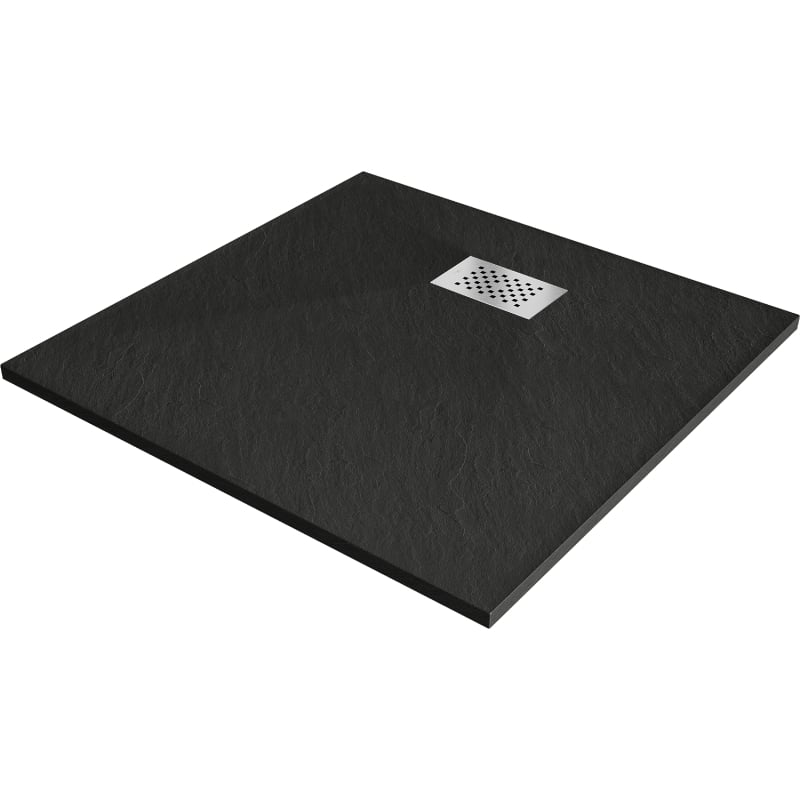 Mexen Hugo brodzik kwadratowy SMC 70 x 70 cm, czarny, maskownica inox - 42707070-X
