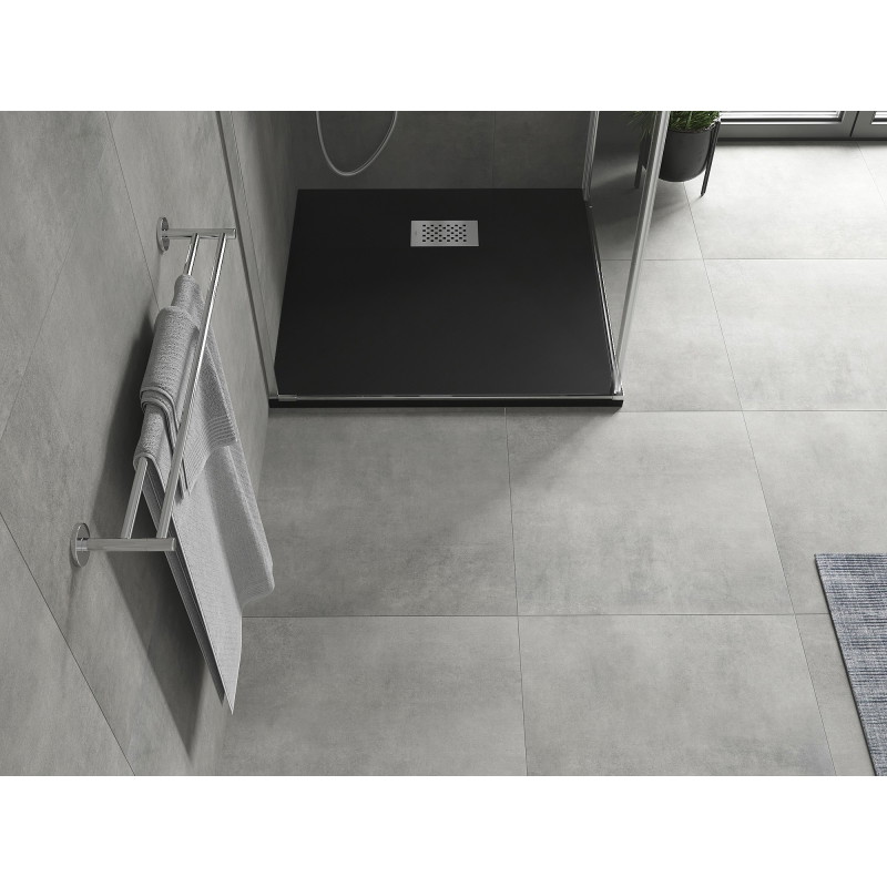 Mexen Hugo vierkante douchebak SMC 70 x 70 cm, zwart, inox afdekplaat - 42707070-X