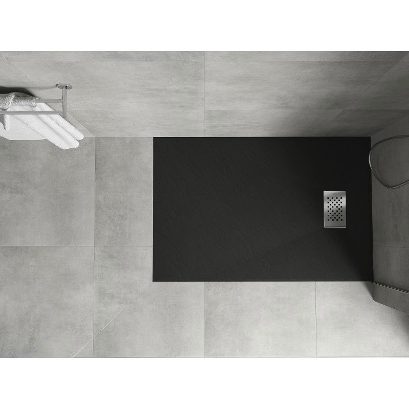 Mexen Hugo suorakulmainen SMC-suihkuallas 80 x 70 cm, musta, inox-peitelevy - 42707080-X