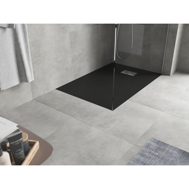 Mexen Hugo rectangular SMC shower tray 110 x 70 cm, black, inox cover - 42707011-X