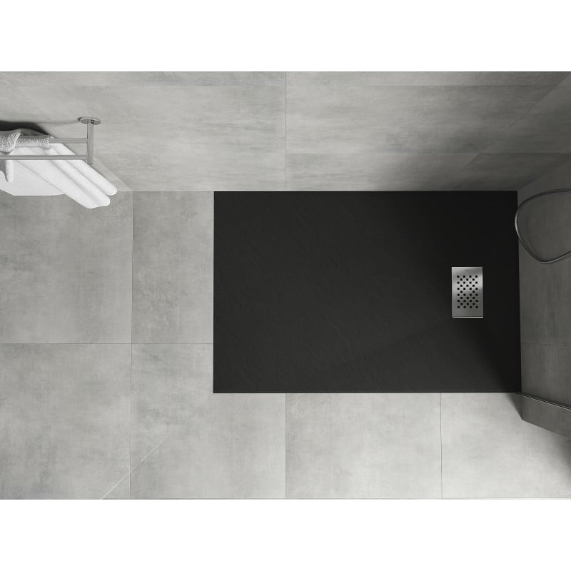 Mexen Hugo brodzik prostokątny SMC 110 x 70 cm, czarny, maskownica inox - 42707011-X
