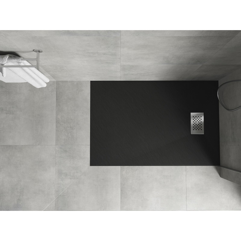 Mexen Hugo rectangular SMC shower tray 110 x 70 cm, black, inox cover - 42707011-X