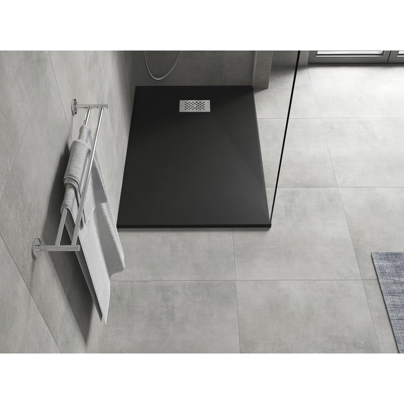 Mexen Hugo brodzik prostokątny SMC 130 x 70 cm, czarny, maskownica inox - 42707013-X