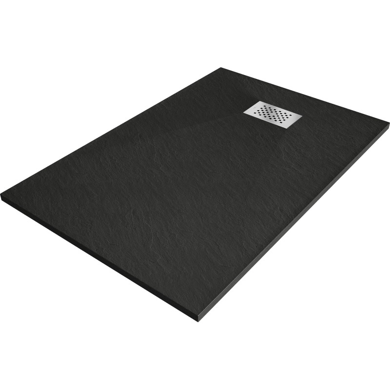 Mexen Hugo rectangular SMC shower tray 110 x 70 cm, black, inox cover - 42707011-X