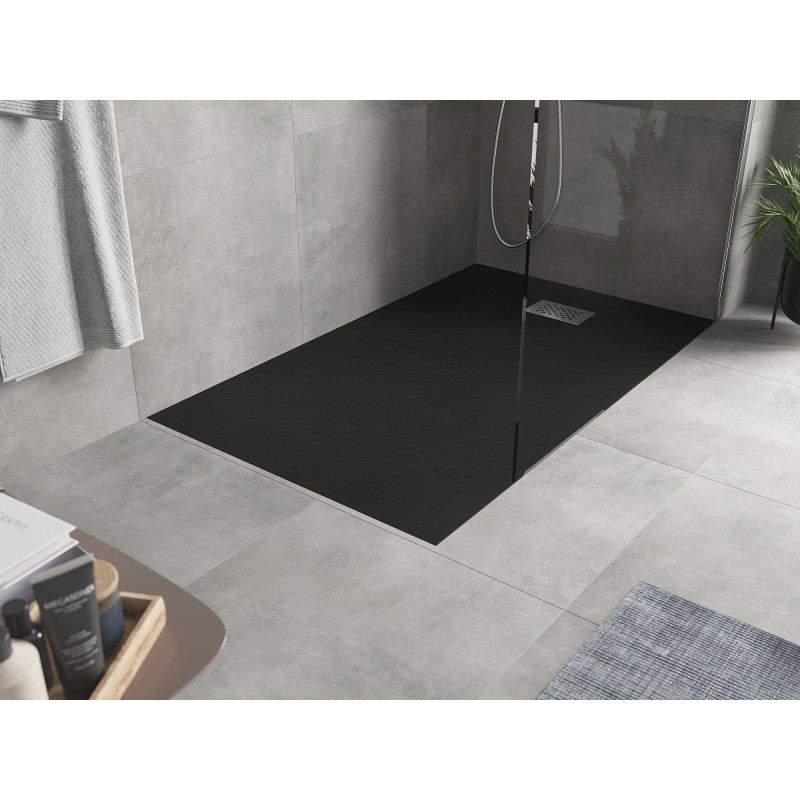 Mexen Hugo rectangular shower tray SMC 150 x 70 cm, black, inox cover - 42707015-X