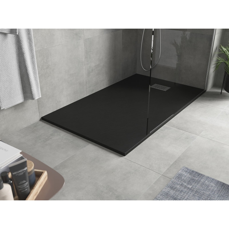 Mexen Hugo rectangular shower tray SMC 150 x 70 cm, black, inox cover - 42707015-X