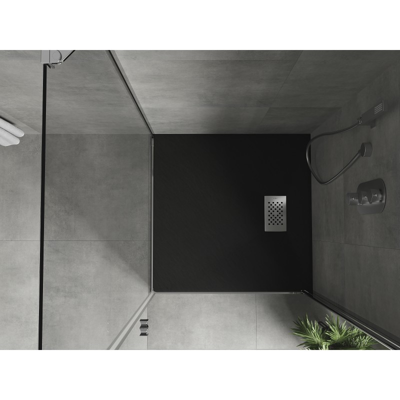 Mexen Hugo brodzik kwadratowy SMC 80 x 80 cm, czarny, maskownica inox - 42708080-X