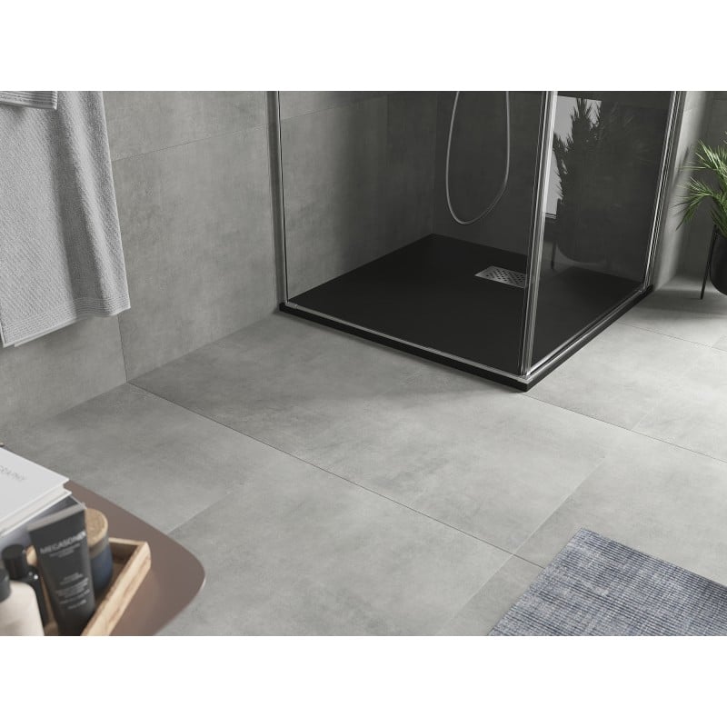 Mexen Hugo plato de ducha cuadrado SMC 80 x 80 cm, negro, cubierta inox - 42708080-X