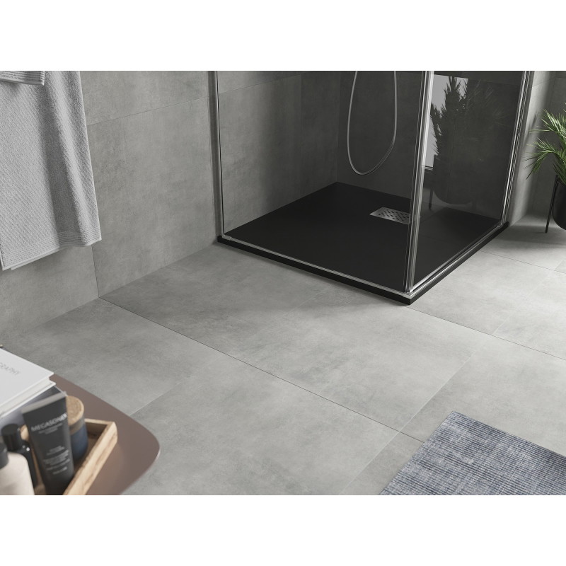 Mexen Hugo plato de ducha cuadrado SMC 80 x 80 cm, negro, rejilla inox - 42708080-X