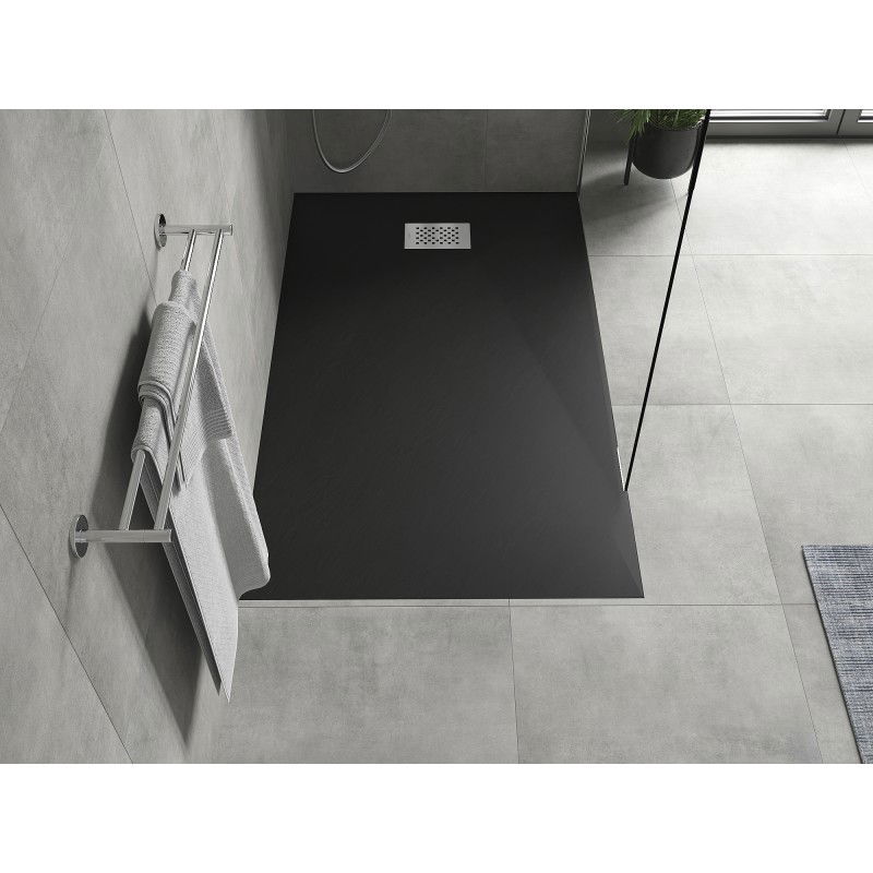 Mexen Hugo receveur de douche rectangulaire SMC 140 x 80 cm, noir, cache inox - 42708014-X