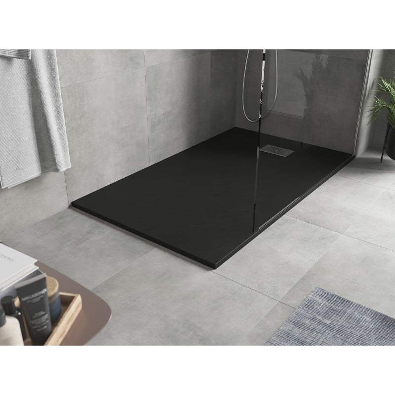 Mexen Hugo rectangular shower tray SMC 140 x 80 cm, black, inox cover - 42708014-X