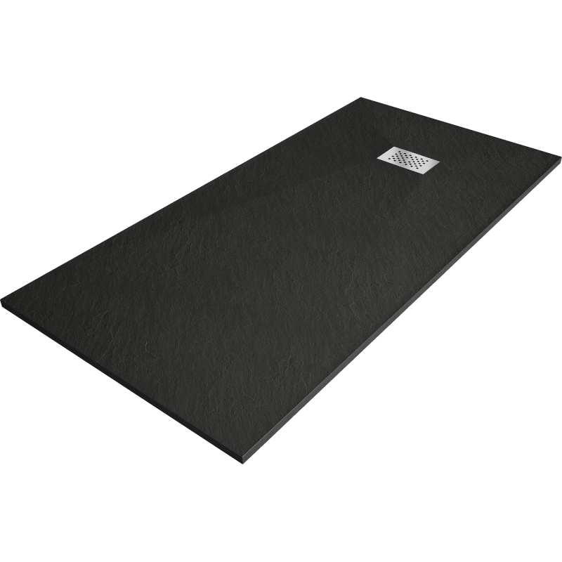 Mexen Hugo rechteckige Duschwanne SMC 170 x 80 cm, schwarz, Abdeckung aus Inox - 42708017-X
