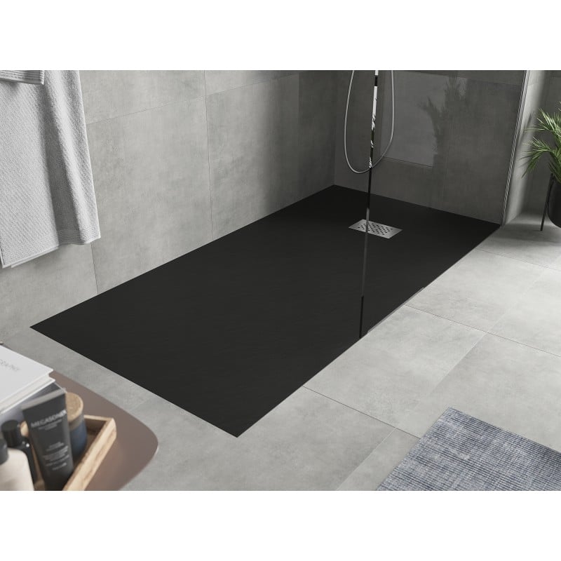 Mexen Hugo receveur de douche rectangulaire SMC 170 x 80 cm, noir, cache inox - 42708017-X