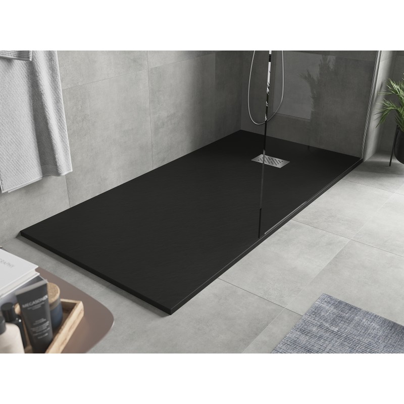 Mexen Hugo brodzik prostokątny SMC 170 x 80 cm, czarny, maskownica inox - 42708017-X