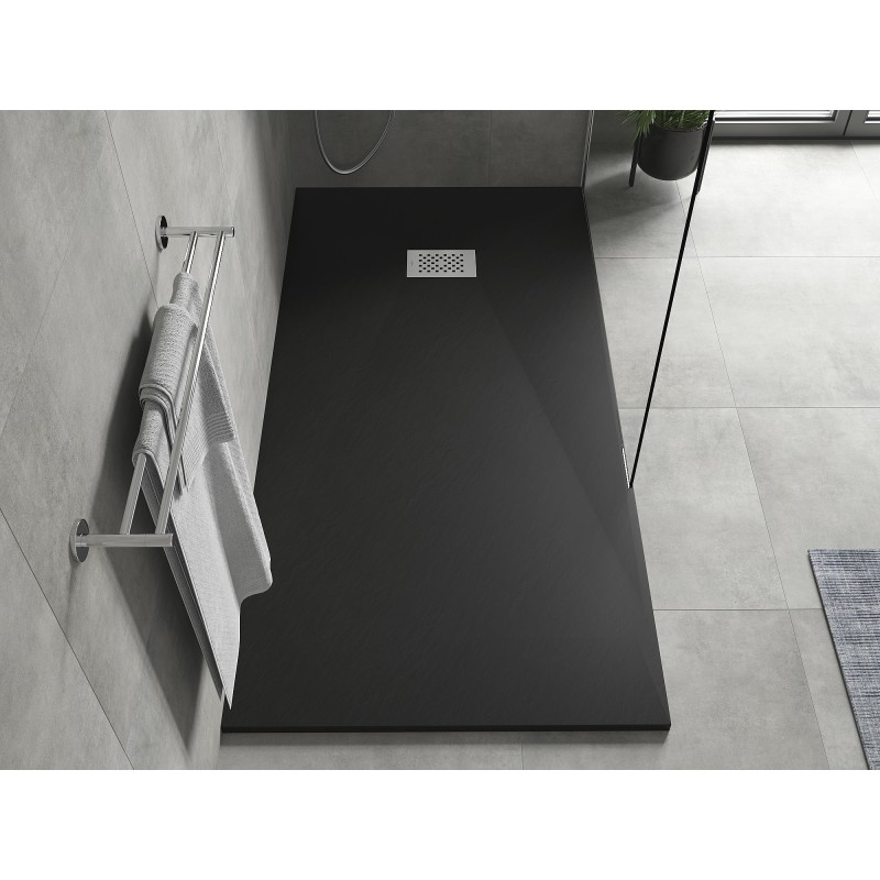 Mexen Hugo brodzik prostokątny SMC 180 x 80 cm, czarny, maskownica inox - 42708018-X