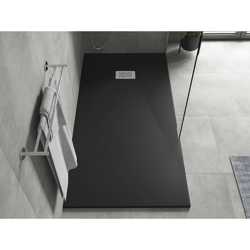 Mexen Hugo plato de ducha rectangular SMC 180 x 80 cm, negro, cubierta de inox - 42708018-X