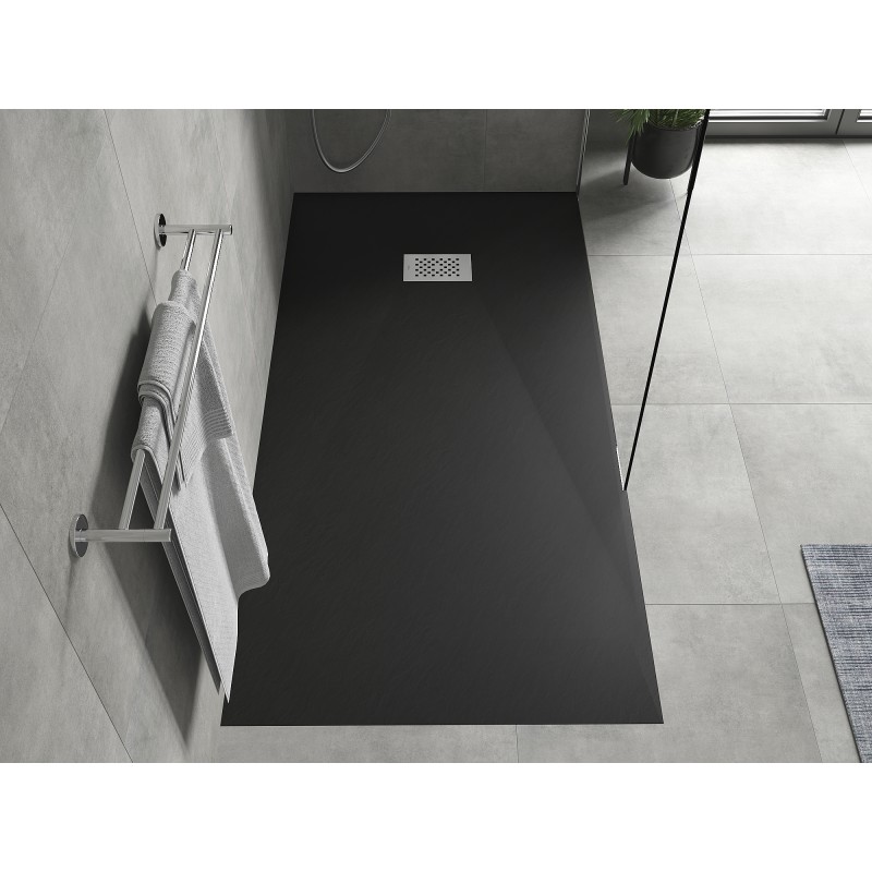 Mexen Hugo brodzik prostokątny SMC 180 x 80 cm, czarny, maskownica inox - 42708018-X
