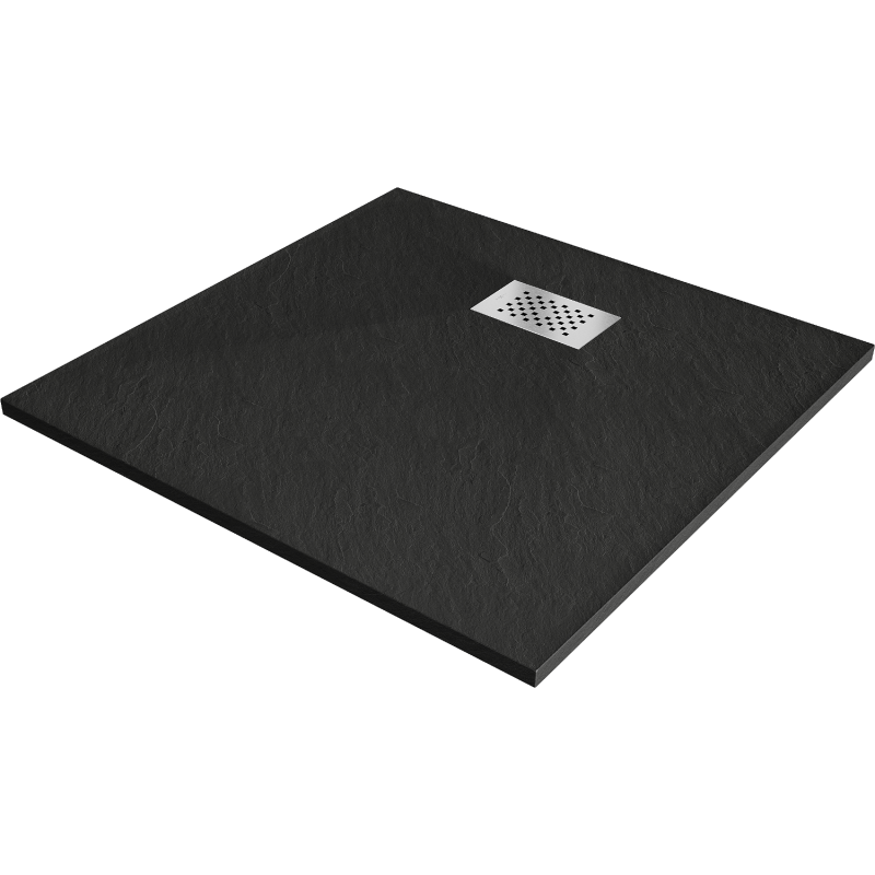 Mexen Hugo square shower tray SMC 90 x 90 cm, black, inox cover - 42709090-X