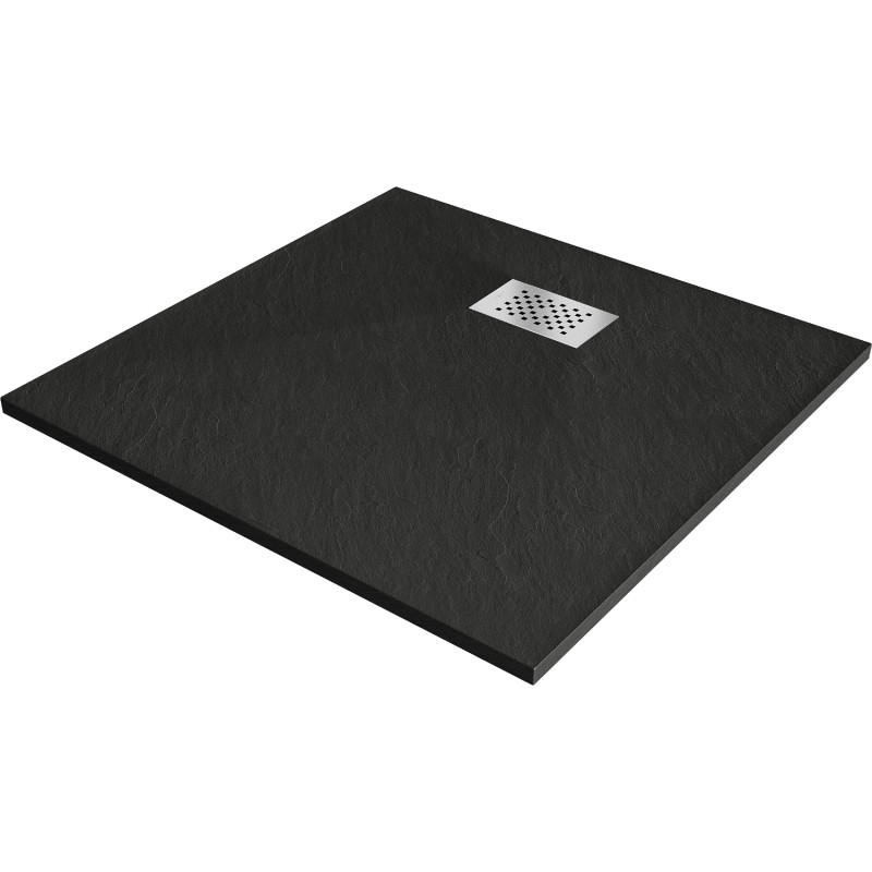 Mexen Hugo vierkante douchebak SMC 90 x 90 cm, zwart, afdekking inox - 42709090-X