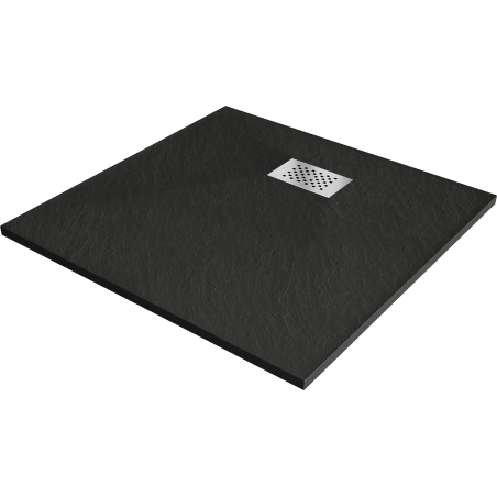 Mexen Hugo plato de ducha cuadrado SMC 90 x 90 cm, negro, cubre desagüe inox - 42709090-X