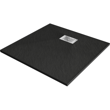 Mexen Hugo SMC Duschwanne quadratisch 90 x 90 cm, schwarz, Abdeckung inox - 42709090-X