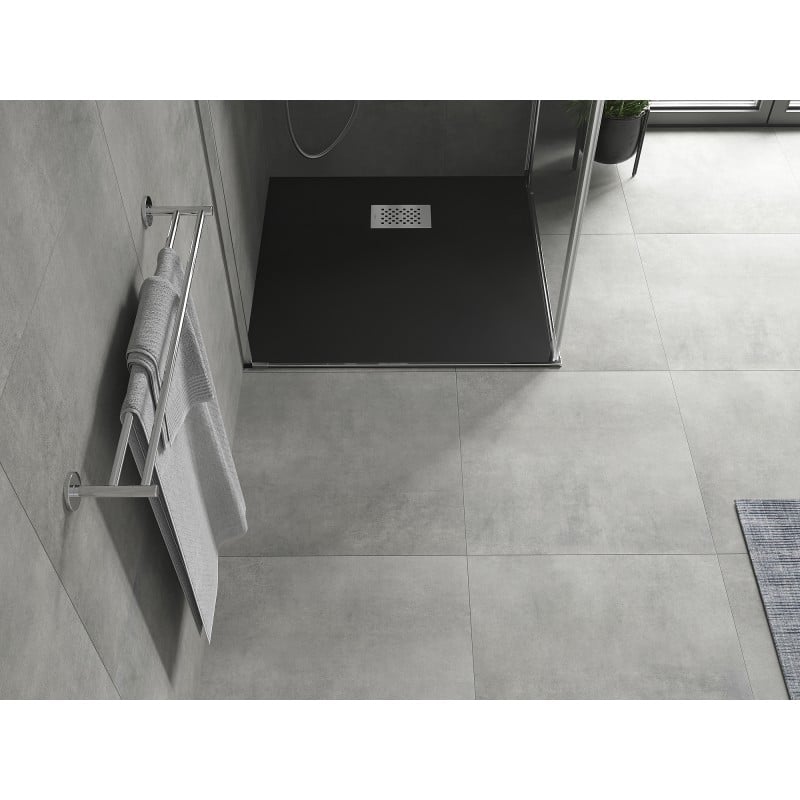 Mexen Hugo base de duche quadrada SMC 90 x 90 cm, preta, cobertura inox - 42709090-X