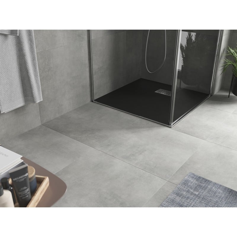 Mexen Hugo base de duche quadrada SMC 90 x 90 cm, preta, cobertura inox - 42709090-X