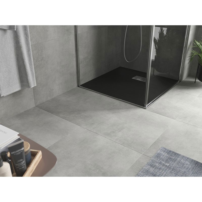 Mexen Hugo Véierkantes Duschtrëtt SMC 90 x 90 cm, schwaarz, Inox-Decken - 42709090-X