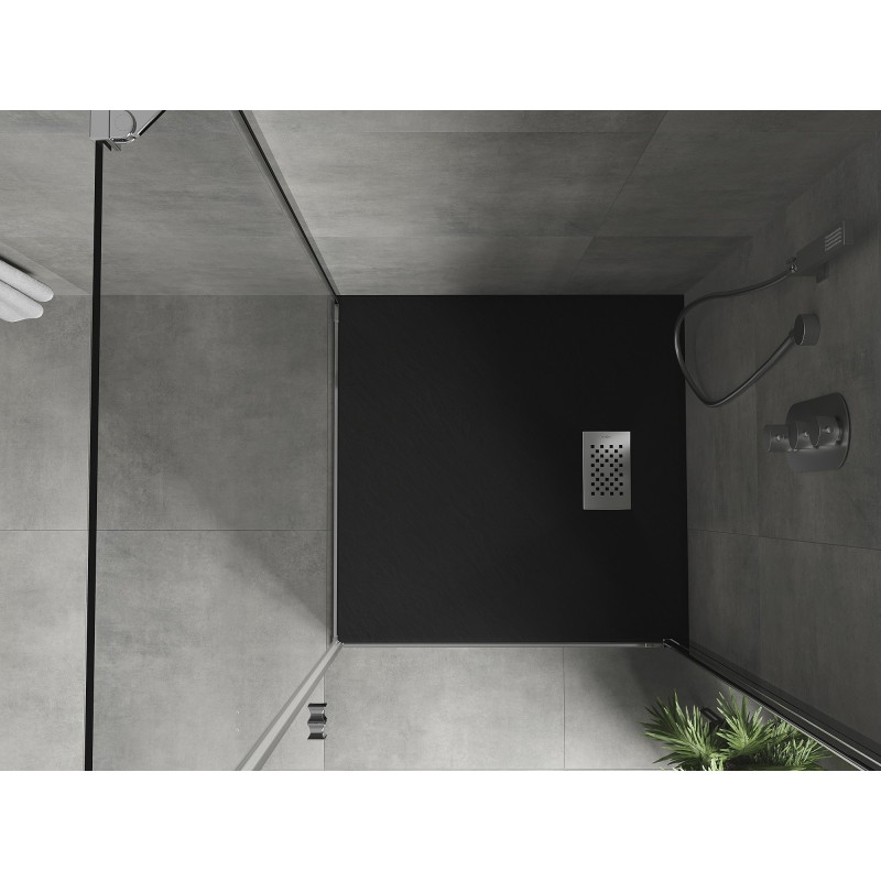 Mexen Hugo plato de ducha cuadrado SMC 90 x 90 cm, negro, cubierta de inox - 42709090-X