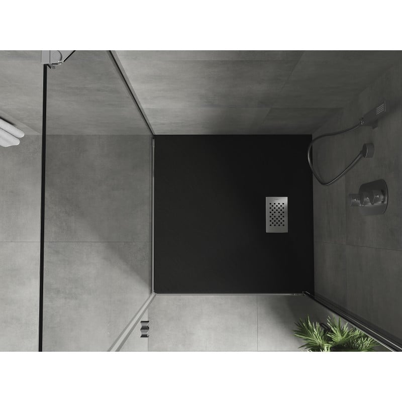 Mexen Hugo square shower tray SMC 90 x 90 cm, black, inox cover - 42709090-X