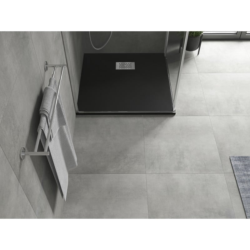 Mexen Hugo base de duche quadrada SMC 90 x 90 cm, preta, cobertura inox - 42709090-X