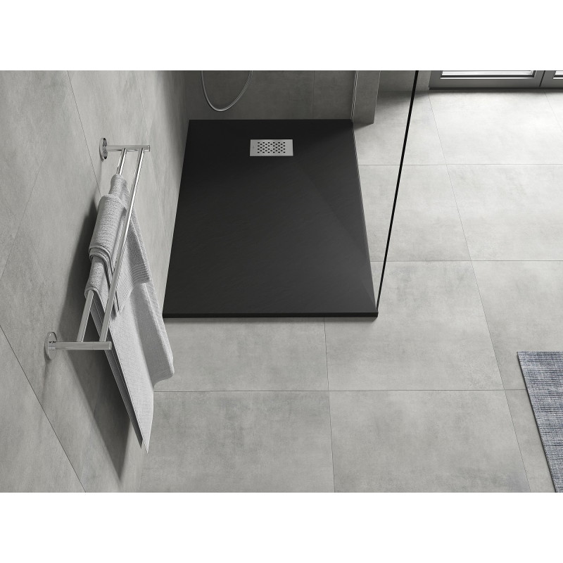 Mexen Hugo rectangular SMC shower tray 130 x 90 cm, black, inox cover - 42709013-X