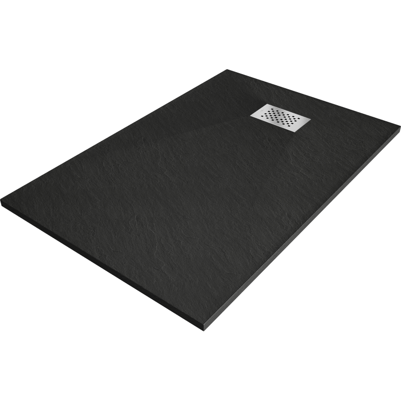 Mexen Hugo rechteckige Duschwanne SMC 130 x 90 cm, schwarz, Edelstahlabdeckung - 42709013-X