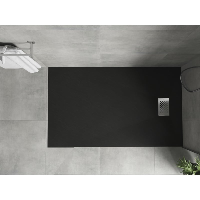 Mexen Hugo suorakulmainen SMC-suihkualusta 160 x 90 cm, musta, inox-peitelevy - 42709016-X