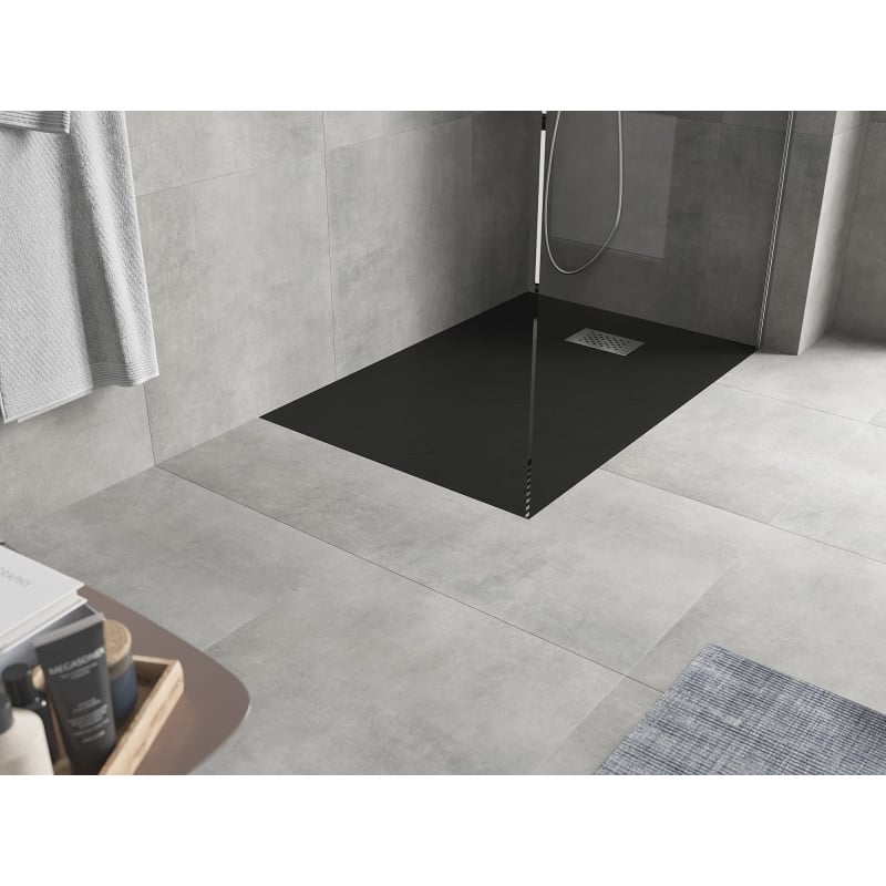 Mexen Hugo Rechteckige Duschwanne SMC 110 x 80 cm, schwarz, Inox-Abdeckung - 42708011-X