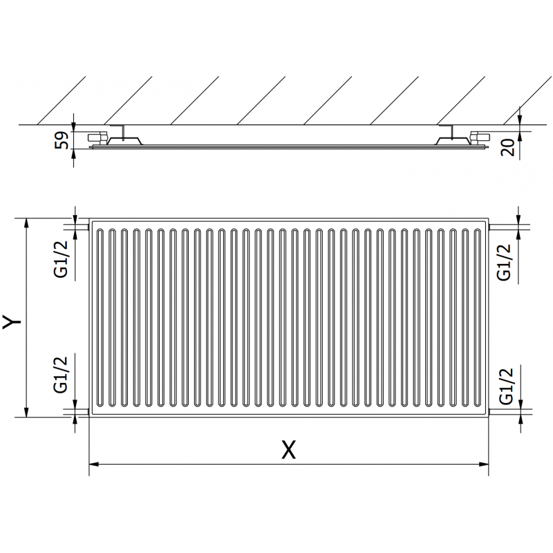 Mexen CH10 Higienski ploščati radiator 400 x 1100 mm, stransko priključek, 475 W, črn - W410H-040-110-70